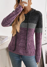 Color Block Casual Hoodie with Front Pocket